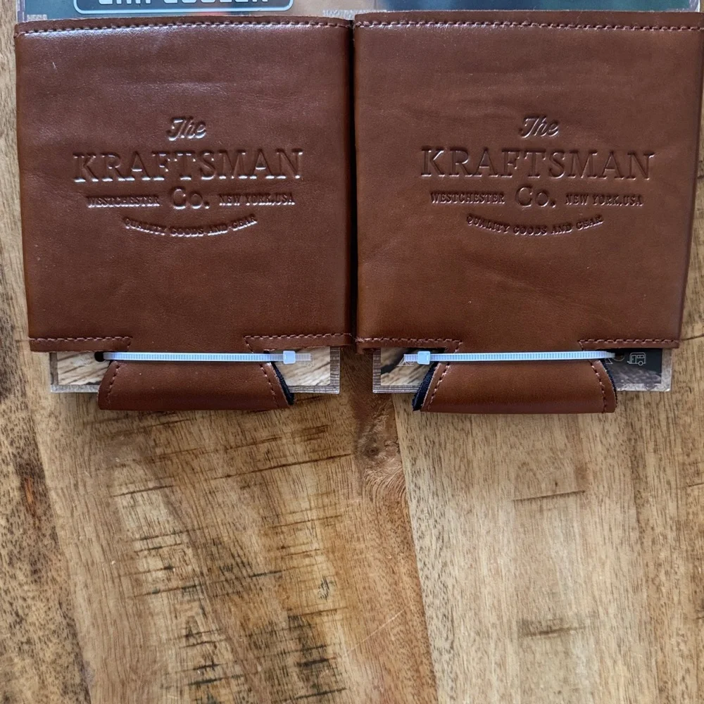 The Kraftsman Co Brown beer Can Cooler coozie coozy Set of 2 worlds best dad #1